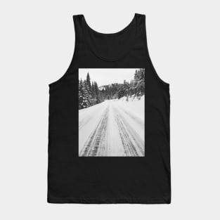 White Winter in Scandinavia - Mountain Road Through Fir Tree Forest Tank Top